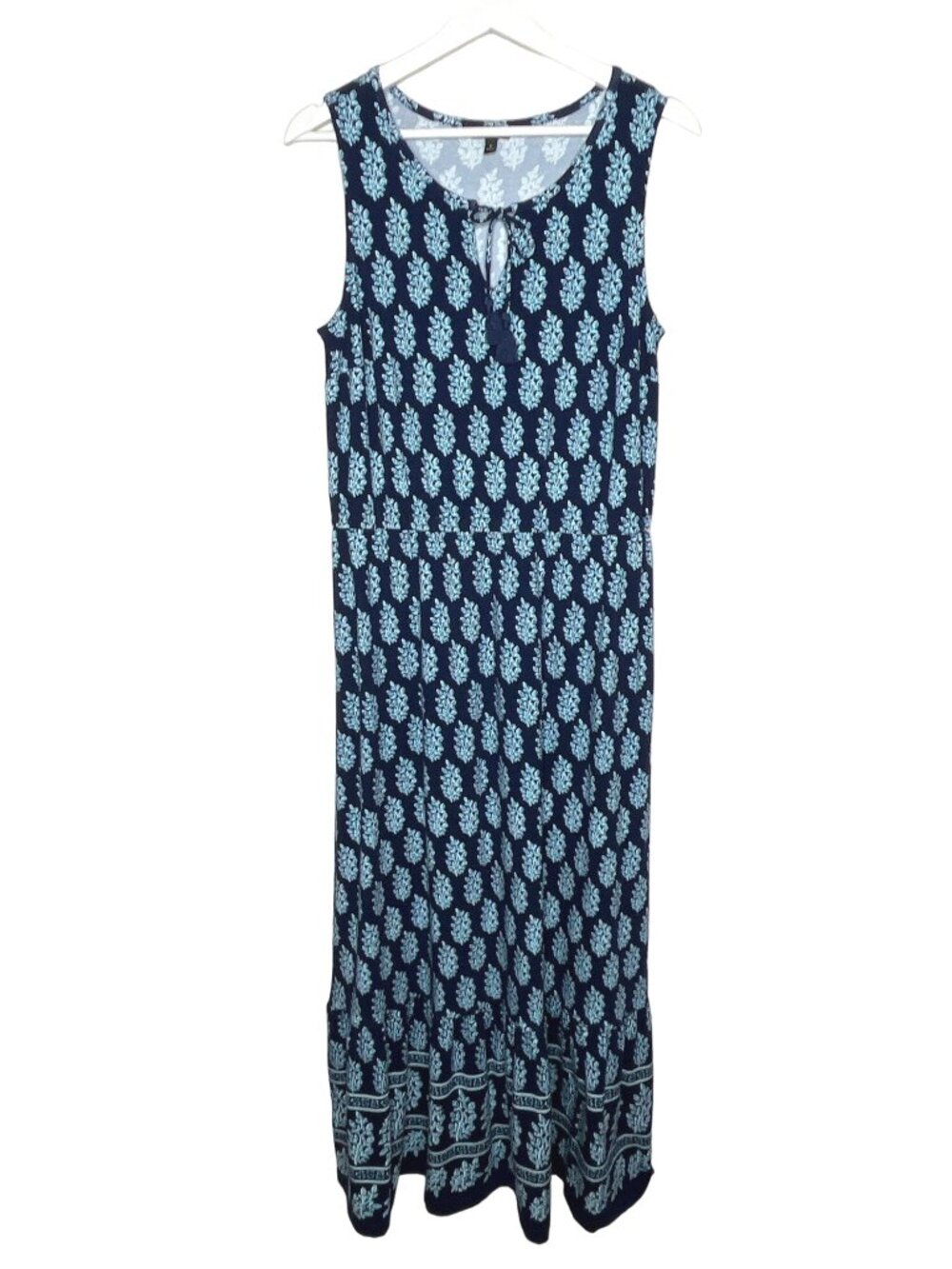 Talbots Women's Medium Blue Floral Sleeveless Maxi Dress Summer Sundress
